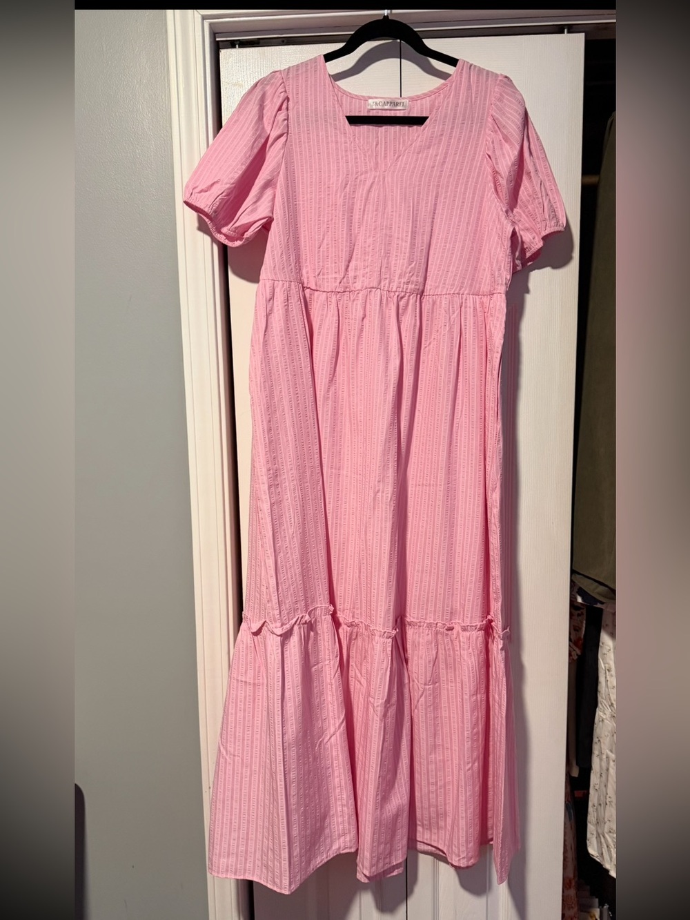 NWOT Pink with White Stripes Seersucker Maxi Dress